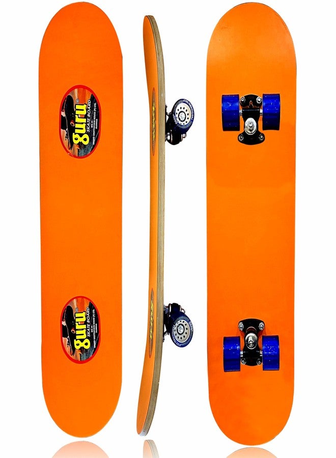 GURU Large Wooden Non-Slip Skateboard for Kids, Adult 30 inch x 8 inch Skateboard (Orange, Pack of 1) - Image 1